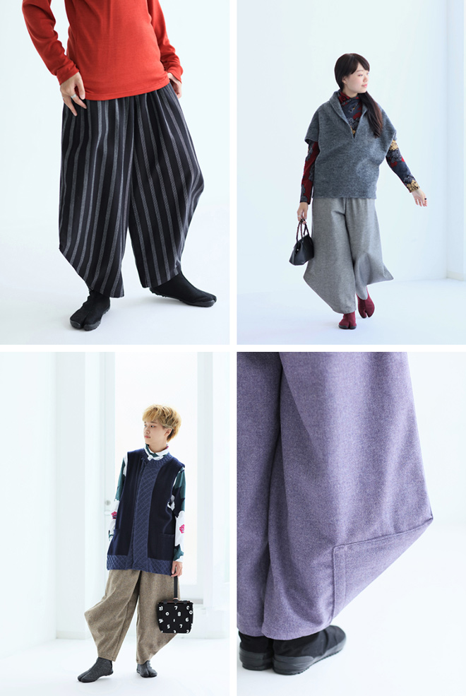 SOU・SOU 麻綿 広形もんぺ 穏(おだやか) 黒ストライプ ユーズド 綿麻交織（めんあさこうしょく） 広形（ひろなり）もんぺ 穏（おだやか