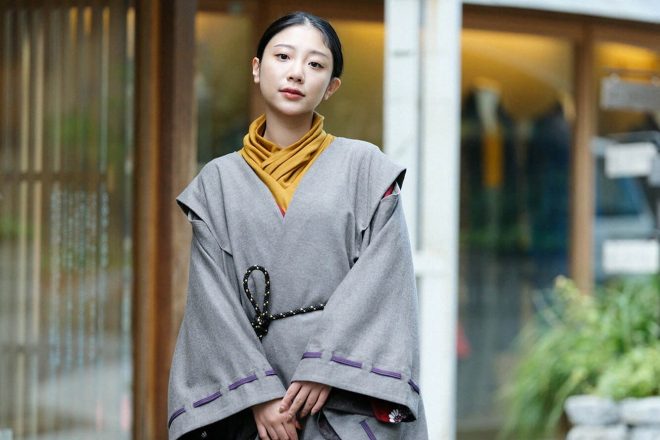 sousou カシミヤ混梳毛きさらぎ透かし肩上げ袖括り 本日発売＞『 SOU・SOU 着衣 カシミヤ混 梳毛 きさらぎ 透かし