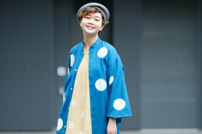 ＳＯＵ・ＳＯＵ　薙刀かり衣 水玉大 孔雀緑×つくも ワンピース SOU・SOU 薙刀かり衣 水玉大 孔雀緑×つくも ワンピース
