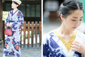 sousou 浴衣みたて　ロングワンピース sousou 水玉模様 たばた絞り麻ゆかたみたて紺青×白藤色浴衣